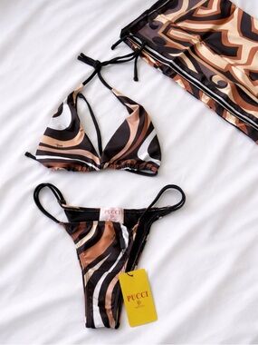 Brown Swirl Triangle Bikini Set
